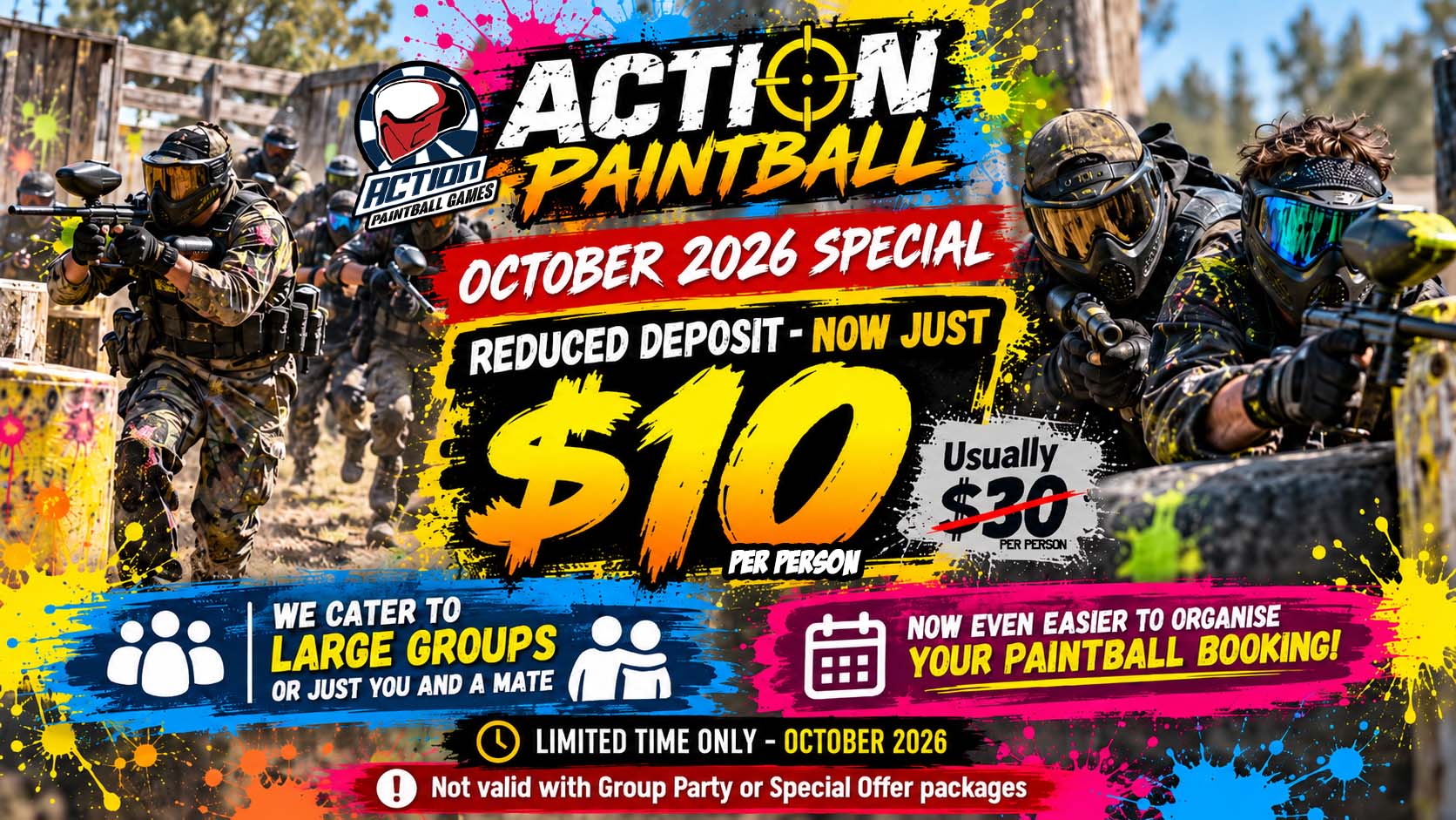 Action Paintball October 2026 $10 Deposit Special