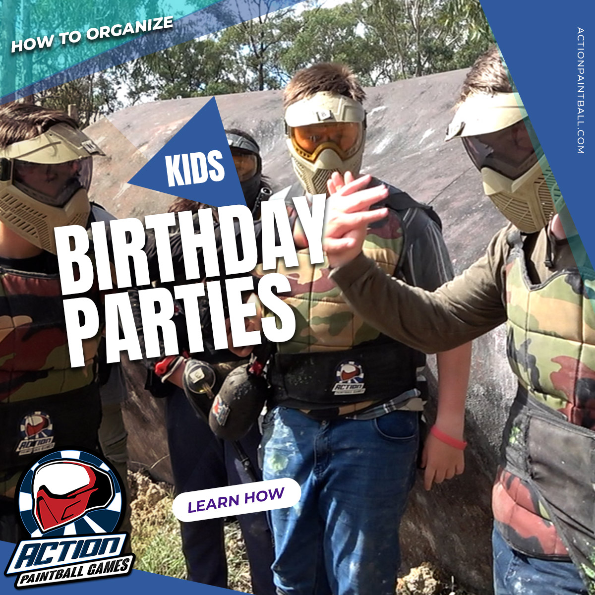 kids high fiving at a paintball birthday party